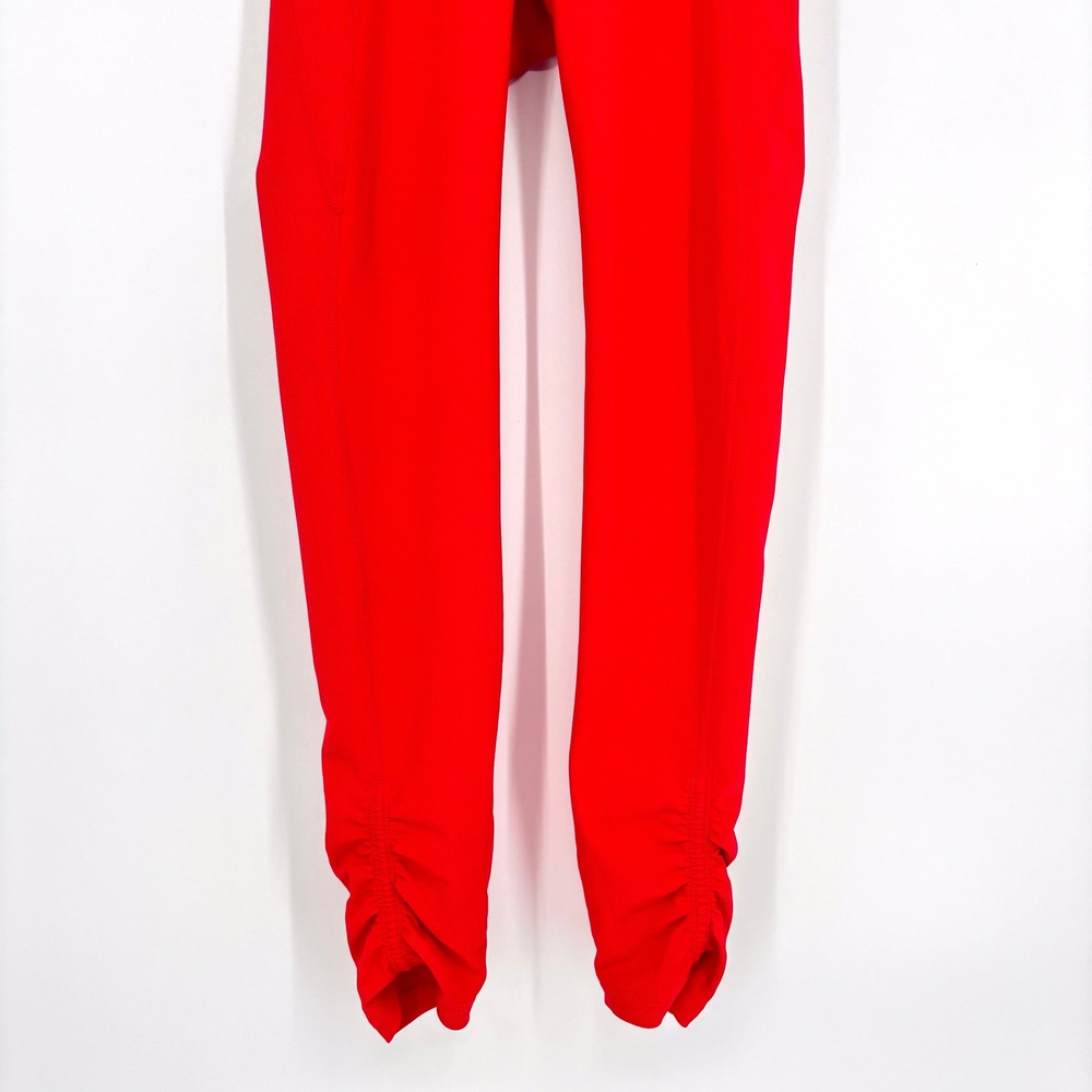 Wilo The‎ Label Red Ribbed Mid Rise Ruched Ankle Pull On Stretch Leggings XS - Picture 7 of 12